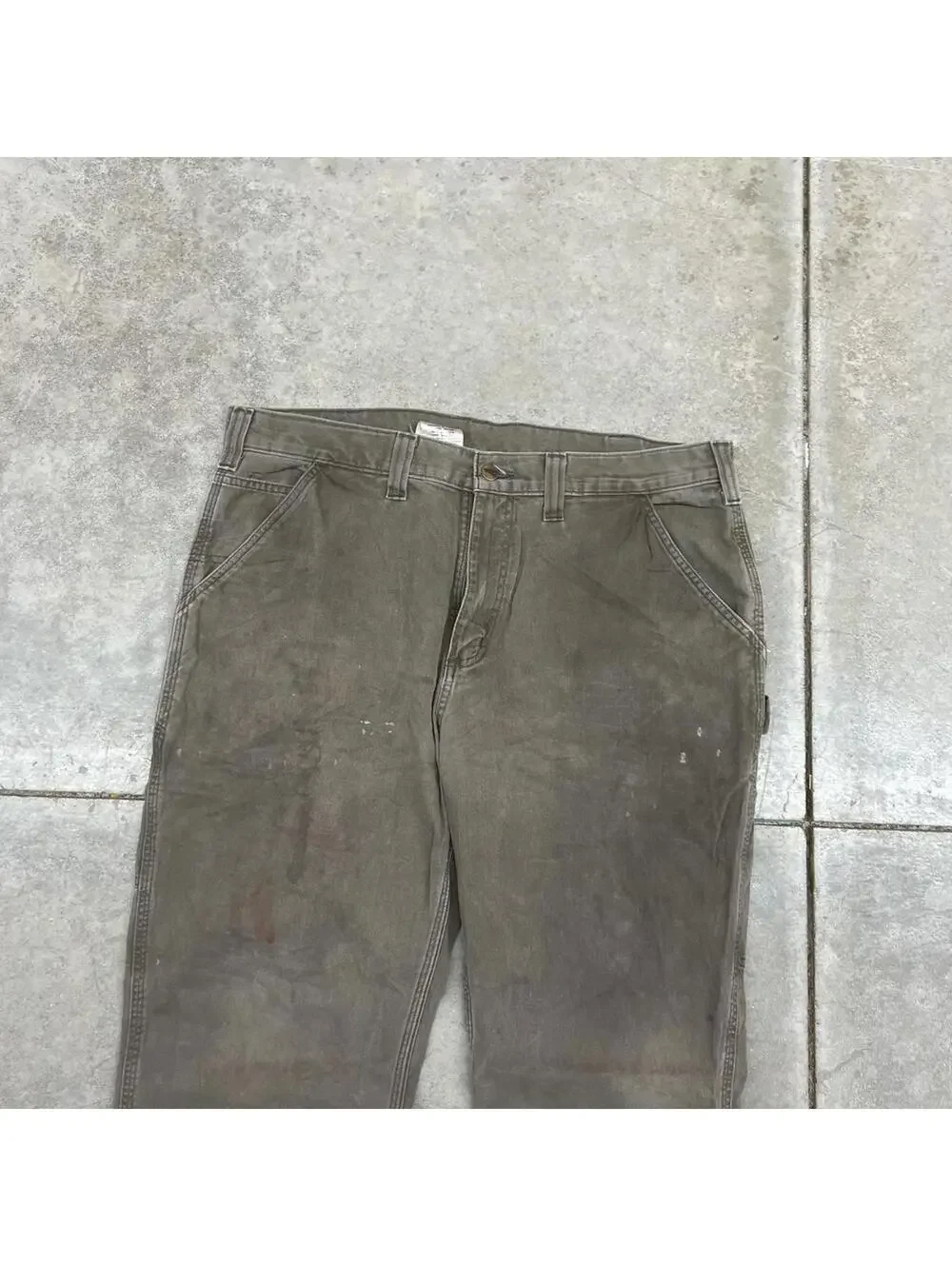 vintage carhartt olive green relaxed baggy fit carpenter cargo pants 38 x 32